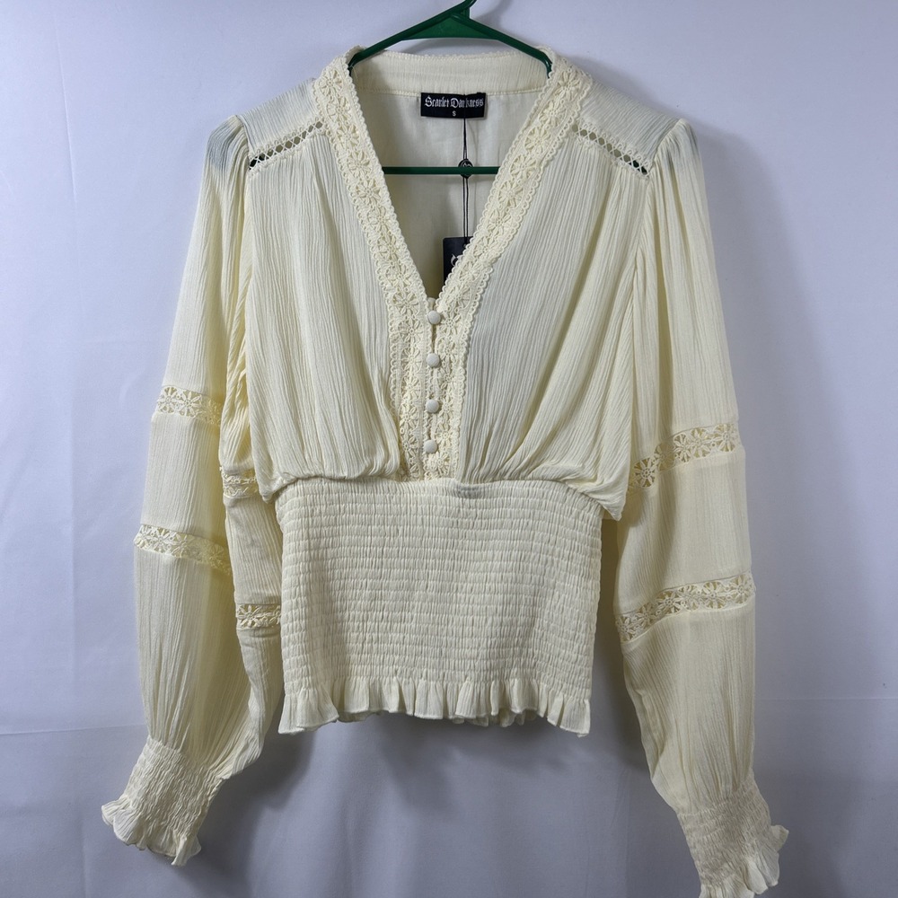 NWT Scarlett Darkness Small Hollow Out Top Blouse Smocked Peasant Whimsical